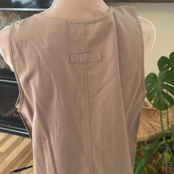 Tan cotton and linen embroidered dress with pockets - Picture 6 of 6